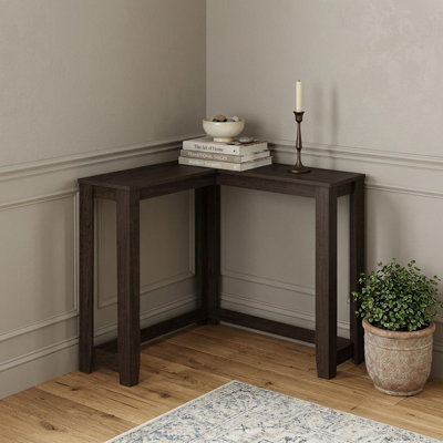 Console d'angle en bois espresso vieilli de 91 cm (36 po)