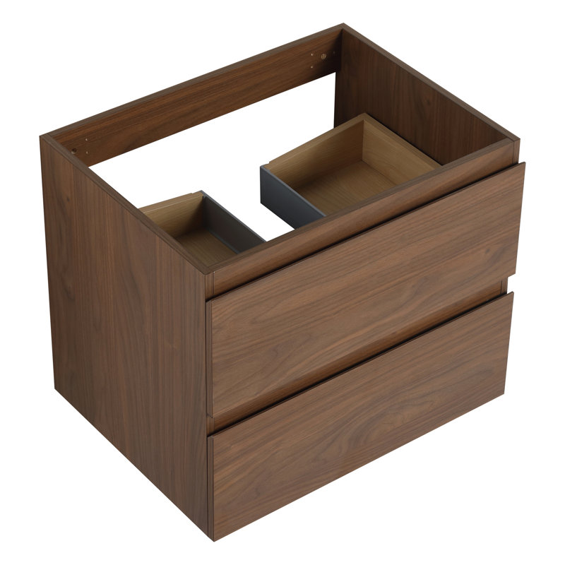 Meuble-lavabo de 24 po de style moderne, design flottant, tiroir à fermeture en douceur, contreplaqué, idéal pour le rangement chêne brun, 45 poignées biseautées, glissières de tiroir à extension lisse aux 2/3, facile à nettoyer, élégant