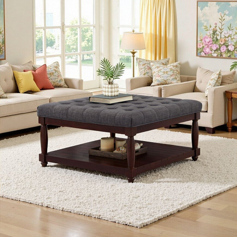 Grande table basse carrée avec repose-pieds, Gris foncé
