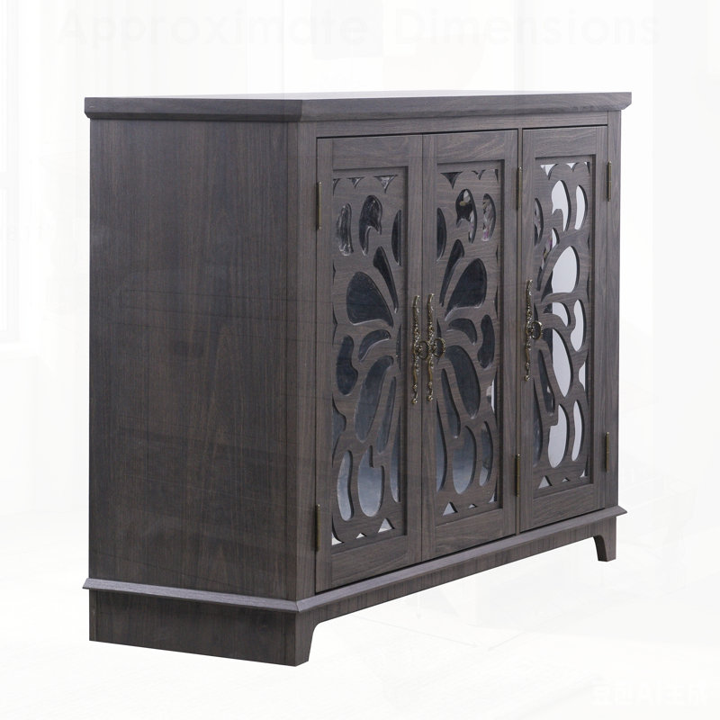 Buffet de comptoir spacieux avec 3 portes en miroir et tablettes réglables, parfait pour le rangement et l'élégance dans n'importe quelle pièce