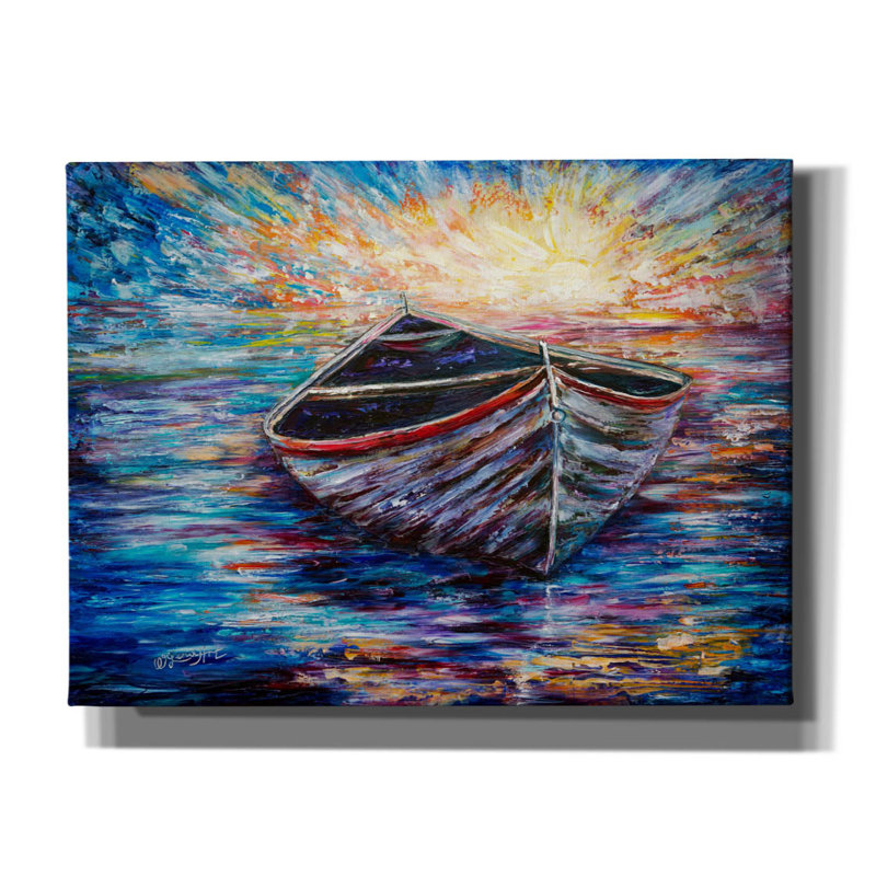 «Wooden Boat At Sunrise» par Lena Owens, H 12 po x l 16 po