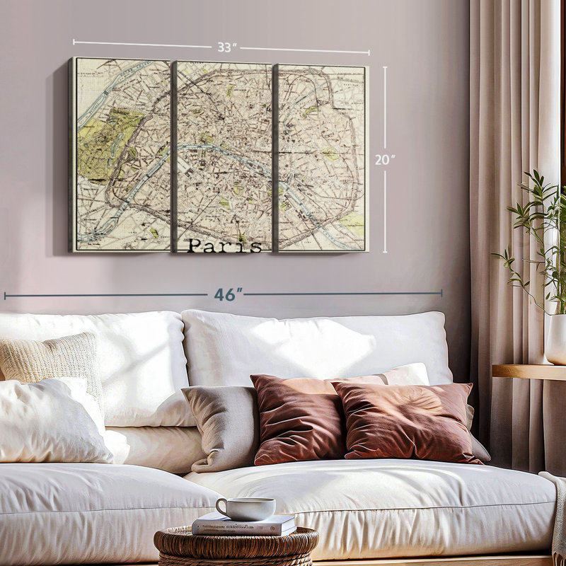 «Vintage Paris City Map» sur, H 20 po x l 33 po x P 1,25 po