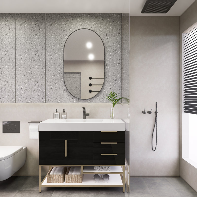 Meuble-lavabo simple 42 po Markwan, Noir très lustré