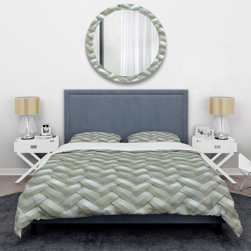 Ensemble de housse de couette à chevrons blanc et gris Glam, Housse de couette très grand + 2 taies décorativ