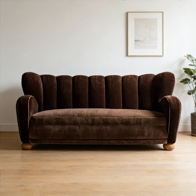 Solid Wood Frame Modern Dark Brown Velvet Sofa