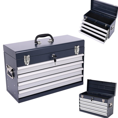 Portable Metal Tool Box 21-Inch With 4 Drawers, Bearing Slide System, And Powder Coated Surface For Clean Storage Smooth Slide, , Padding Protection During Transport