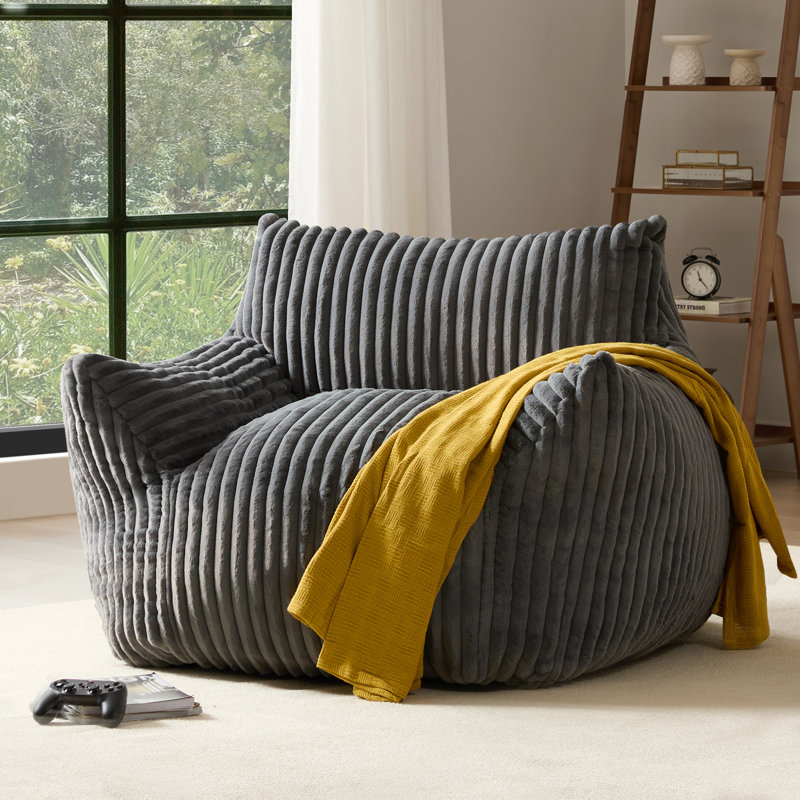 Bean bag chair comes with a spacious size, corduroy loveseat., Dark Grey Cotton Blend