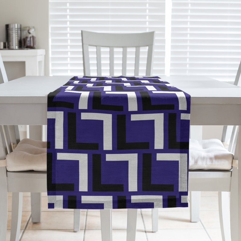 Chemin de table Carolina, 90 po x 16 po, Coton, Mauve / noir / blanc