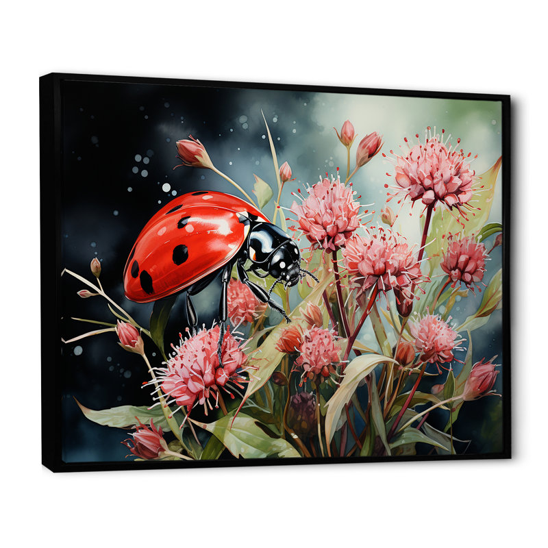 " Botanical Landybug Harmony I ", Black Floater Framed, 34" H x 44" W x 1.5" D
