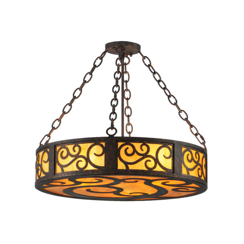 Elegant Scroll 3-Light Indoor/Outdoor Drum LED Chandelier in Copper Rust