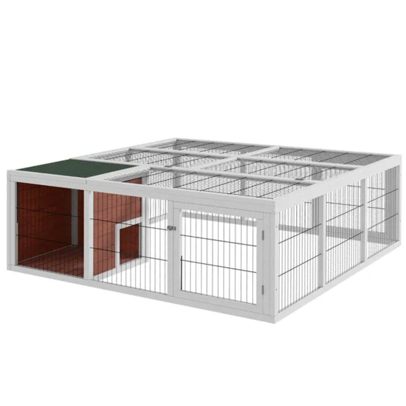 Cage à lapin 64 "en bois avec parc et housse, abri de jardin pour lapins et tortues