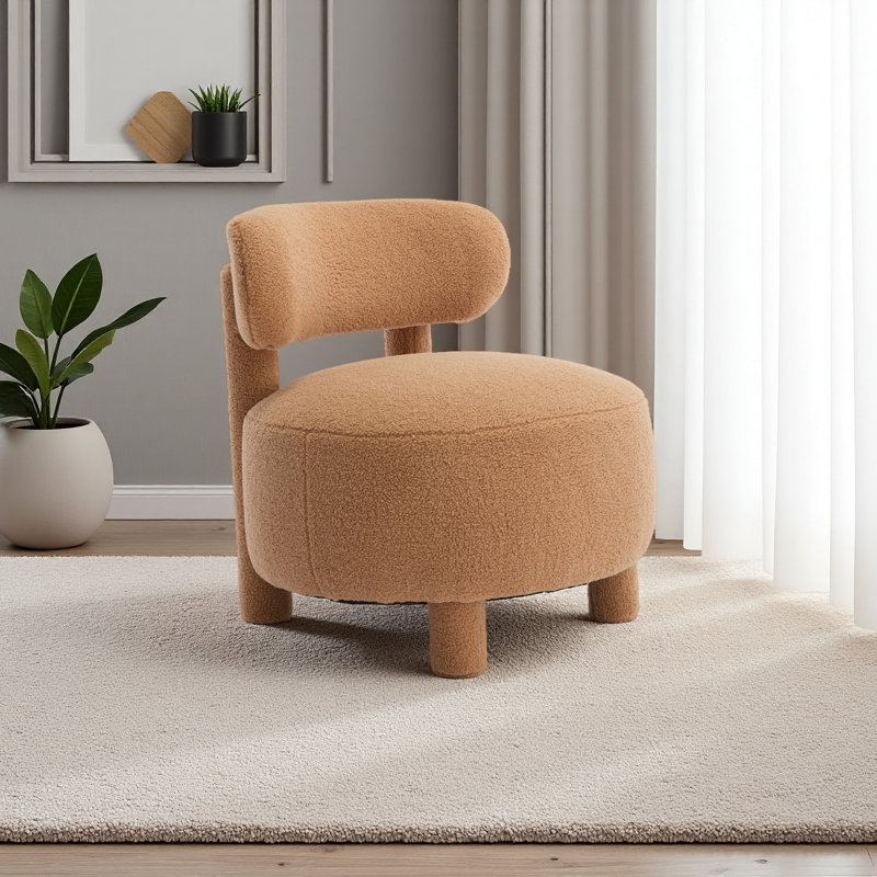 Chaise d'appoint sans accoudoirs avec dossier incurvé et pieds rembourrés en bois massif, Nounours kaki