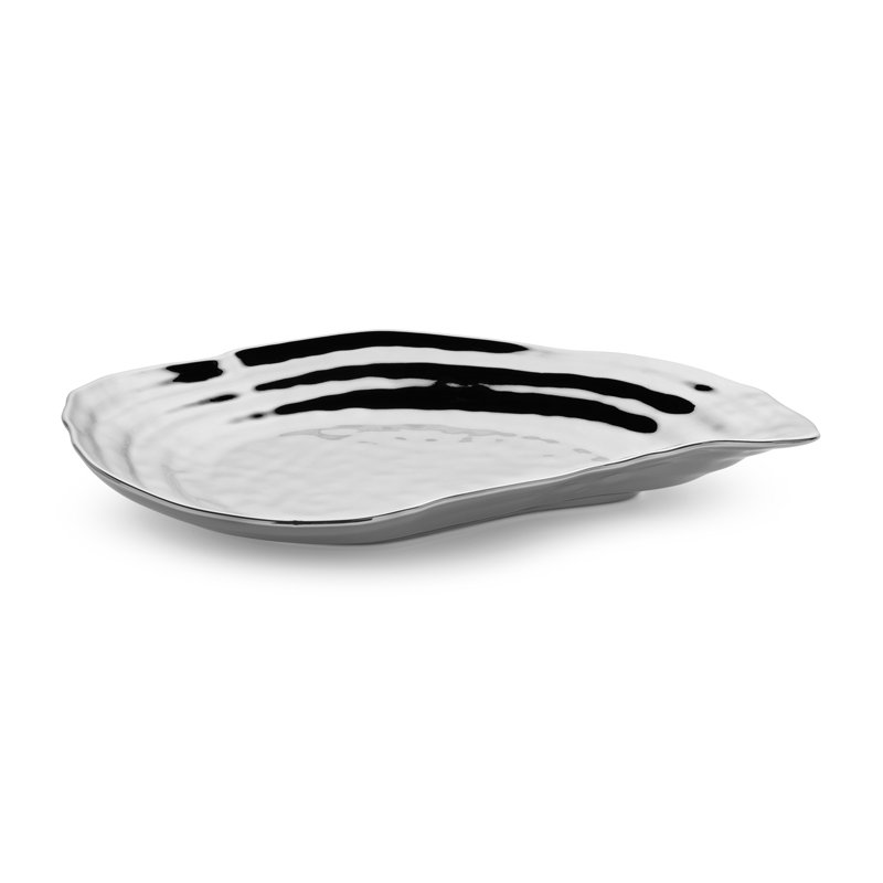 Vaisselle côtière de luxe: plateau huître en porcelaine plaquée argent - 15,5 x 10 pouces, élégance résistante à la ternissure pour les repas et les réceptions
