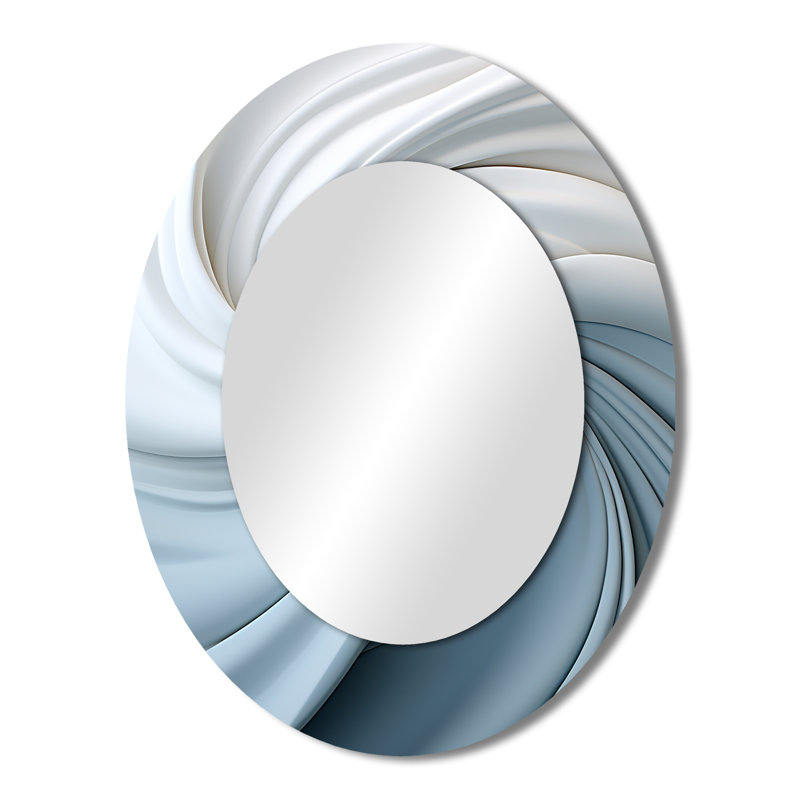 White & Blue Zen Zephyr Spiral II - Large Oval Wall Mirror On Metal, 43" x 33"
