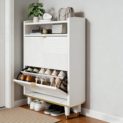 Narrow Hidden Shoe Cabinet With Gold Handles