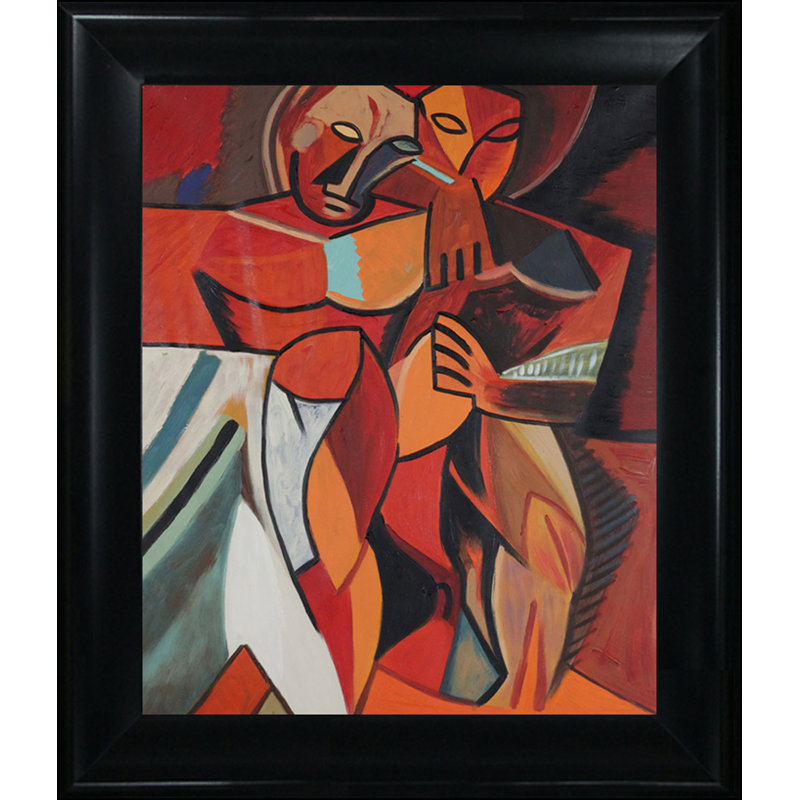 «L'amitie» par Pablo Picasso - peinture sur toile à cadre flottant, H 31 po x l 27 po, Noir mat noir