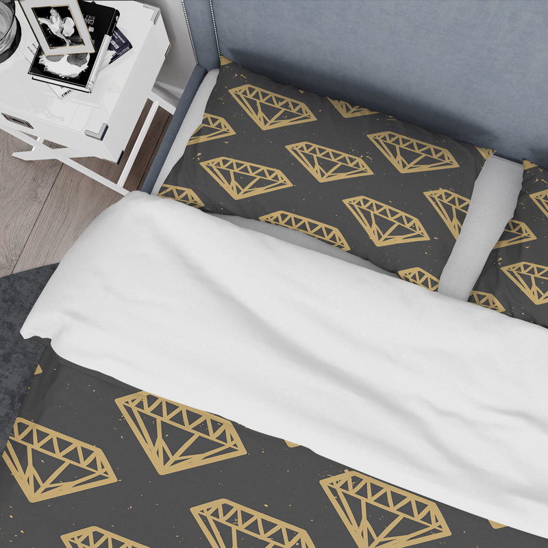 Ensemble de housse de couette mid-century diamants rétro, Housse de couette très grand + 2 taies décoratives