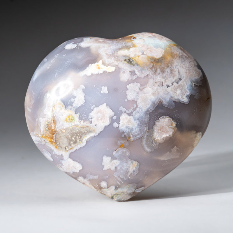 Véritable cœur d'agate fleuri poli (grand) de Madagascar