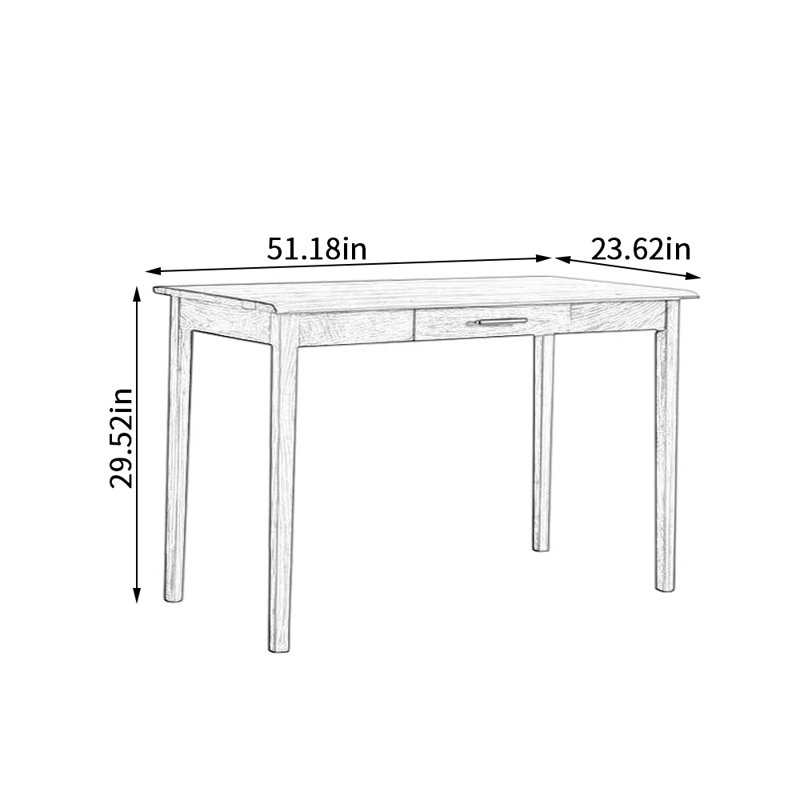 Bureau stable et durable en bois de noyer massif, H 29,52 po x l 51,18 po x P 23,62 po