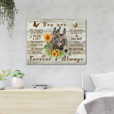 Couple Of Donkeys With Sunflowers You Are My Happily Ever After 1 Piece Rectangle Graphic Art Print On Wrapped Canvas -  Trinx, A4F567EF7E4544E49C17486E23FE85C7