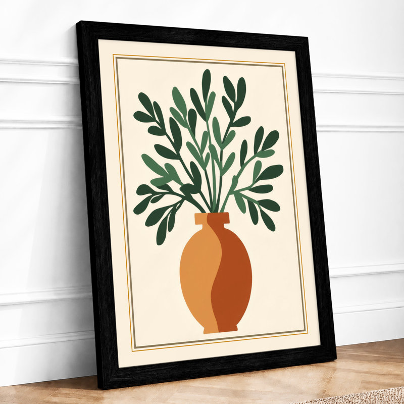 Terracotta Vase And Ferns Botanical - Print, A2 - 59.4 x 42.0 cm, Black