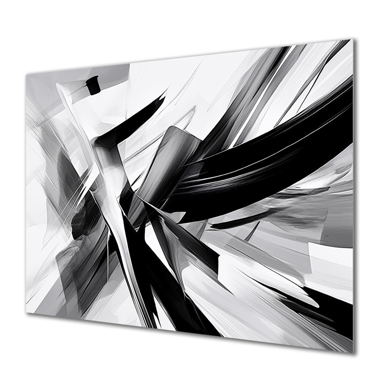 Abstrait abstrait vagues noires et blanches - Formes abstraites encadrées, Métal métal, H 34 po x l 44 po x P 1,5 po