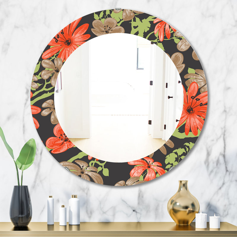 Miroir décoratif traditionnel avec fleurs et branches, H 31,5 po x l po