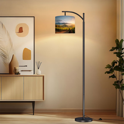 Lampe sur pied à arc avec abat-jour réglable Sunrise matin brume scénique vignoble californien Lampe sur pied à 3 températures de couleur à intensité variable avec interrupteur au pied pour chambre à coucher