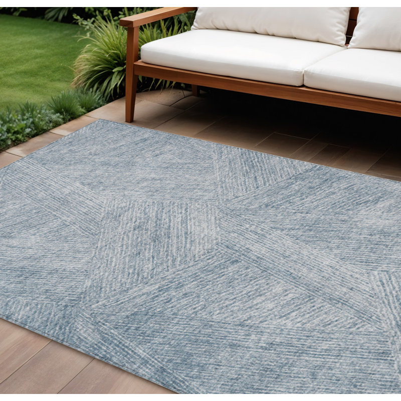 Tapis extérieur lavable abstrait bleu et ivoire 8 pi x 10 pi Denim