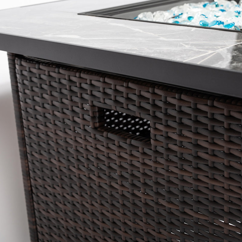 30inch Propane Gas Fire Pit Table With Lid, 40000btu Heating Performance Capacity, , Ceramic Tile Tabletop, Steel Construction, Rain Cover Propane, Efficiency Capacity Eminence, Dark Brown Frame,