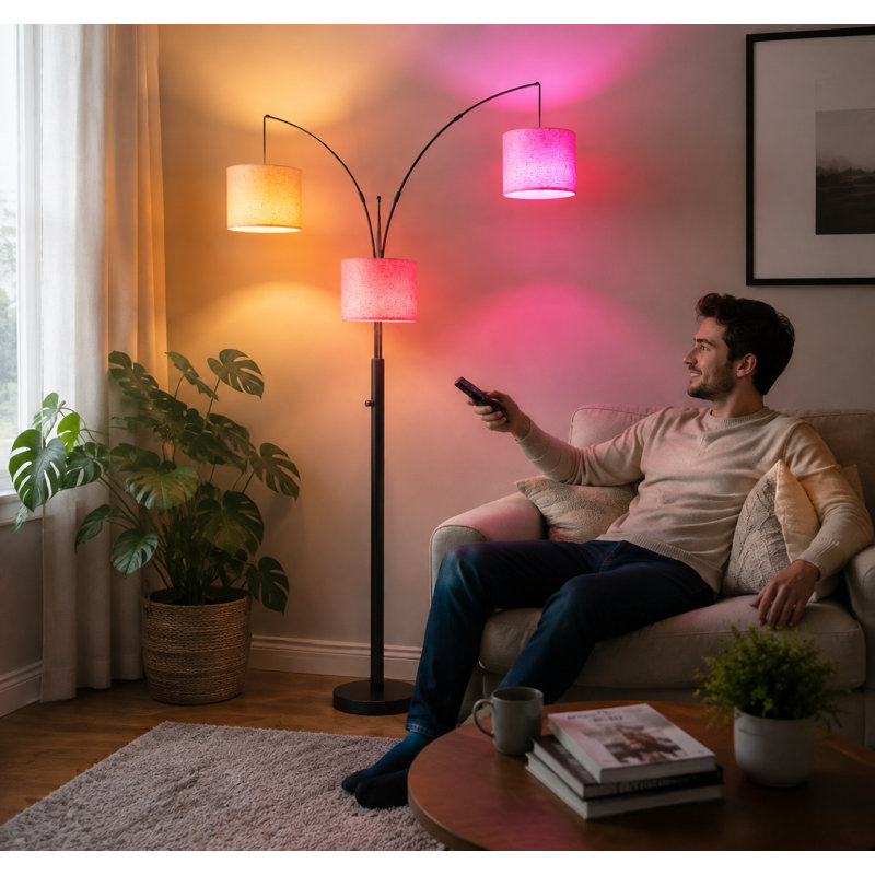 67'' Modern Black LED Floor Lamp with 3 Adjustable Heads & Dimmer.