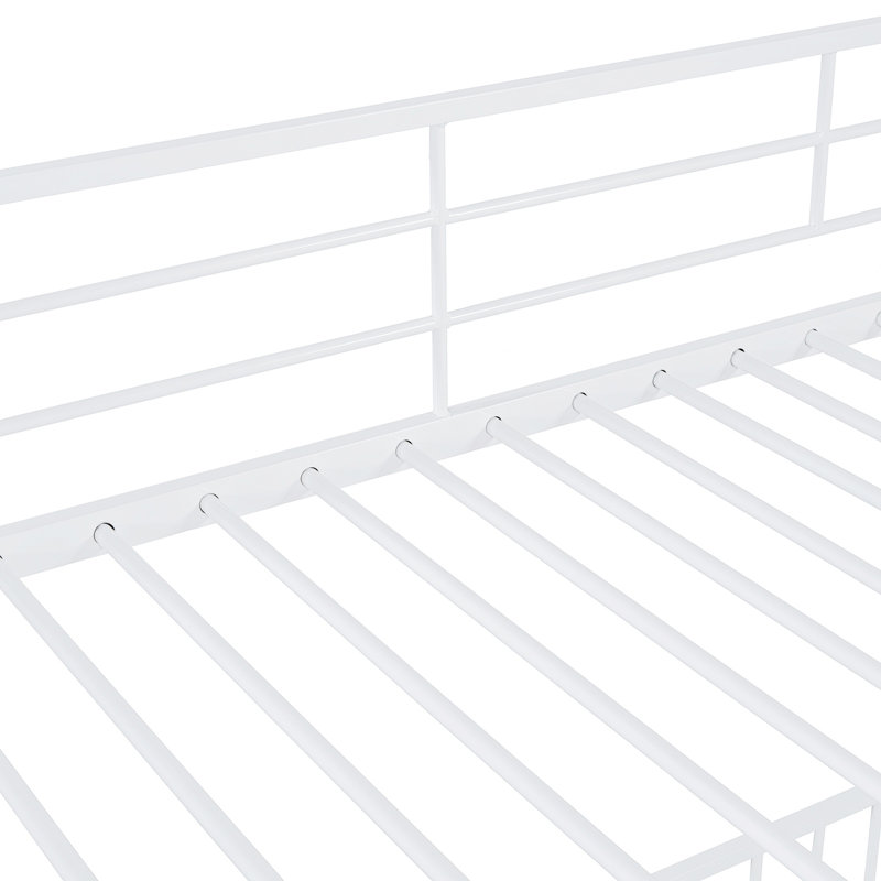 Metal Bunk Bed With Slide And Guardrails, White, Twin