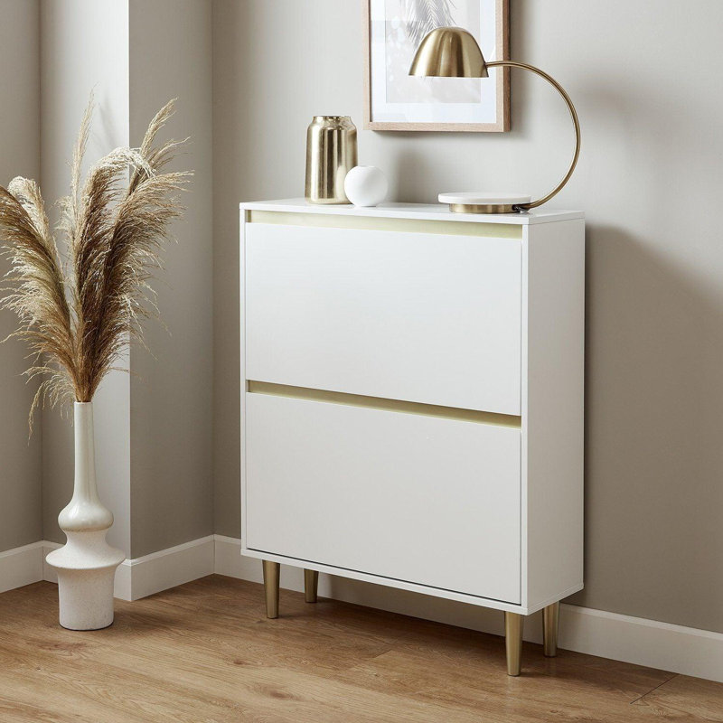 Bellandra Iliana 2 Door Shoe Cabinet, Gold/White