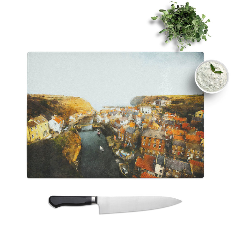 Tempered Glass Staithes in North Yorkshire Chopping Board, 28.5 cm x 39 cm