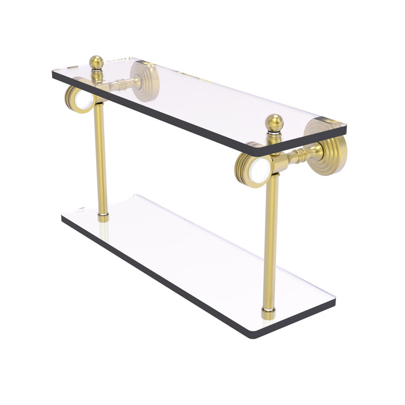 Jarrell 2 Piece Glass Tiered Shelf, 5.12" H x 16" W x 9.3" D, Satin Brass