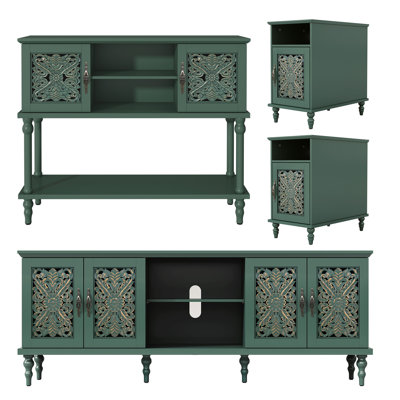 4-Piece Carved Wood Living Room Set