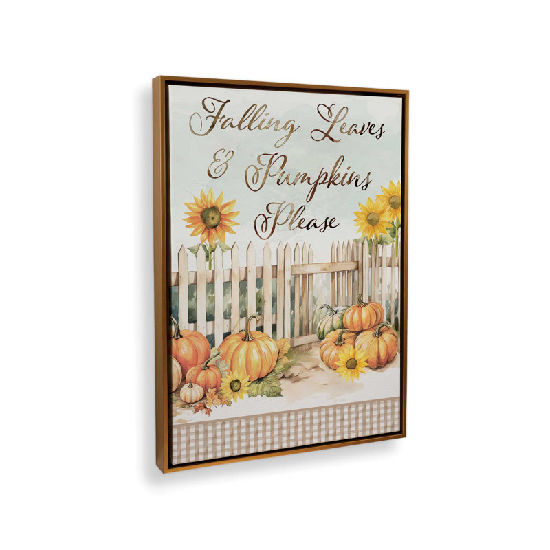 «Falling Leaves and Pumpkins Veuillez» par Nicole DeCamp, reproduction d'art, L 30 x H 40, Doré, Toile avec cadre