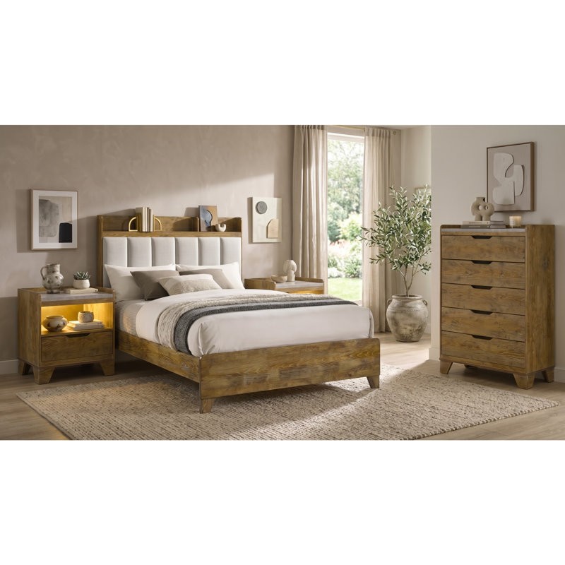 Harrison Medium Oak Eastern King 4-Piece Bedroom Set, 4 Pcs: Bed, Chest, 2 Nightstands, Queen