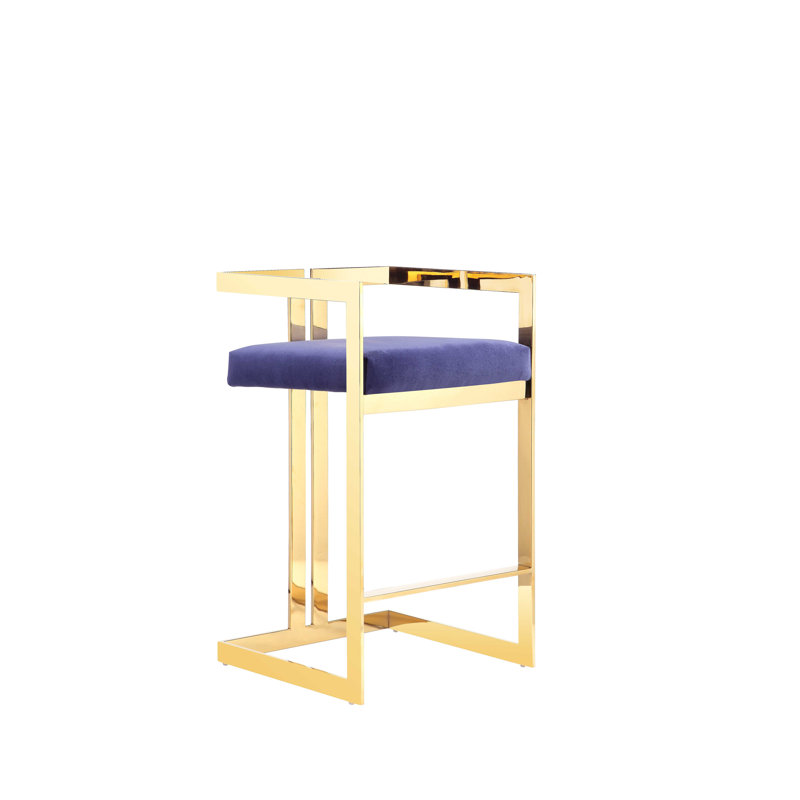 Tabouret de comptoir moderne Pangea Home, Velours marine, Doré, Tabouret de comptoir (siège d'une hauteur de 25,5