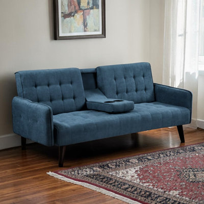 72" Futons Upholstered Convertible Sofa Bed With Cup Holders And Adjustable Backrest