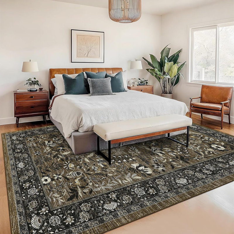 Tapis floral lavable pour tapis de couloir, de cuisine, de lessive, antidérapant, résistant aux taches, mince, d'entrée, doux et long.