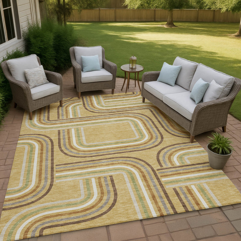 Machine Washable Indoor/Outdoor Chantille ACN2535 Geometric Rug, Gold, Rectangle 9' x 12'