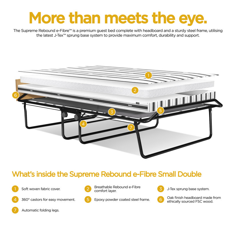 Jay-Be Supreme Automatic Folding Bed with Rebound e-Fibre Mattress, Small Double (4')