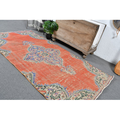 Tapis rétro en laine bleu anatolien rétro en laine bleu vif / rouge parfait pour la chambre à coucher et la cuisine