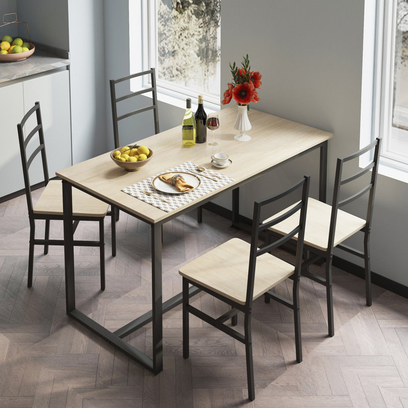 Five-piece set table and chair with backrest, industrial style, solid structure, Beige/Black, Black, Beige
