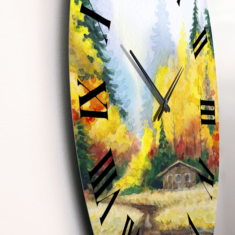 Arbres d'automne jaunes - Horloge murale traditionnelle, Moyen