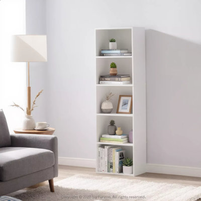 White Five‑Tier Open‑Storage Bookshelf Featuring Simple Quick Assembly, Practical Multi‑Purpose Furniture Ideal For Living Rooms, Bedrooms And Home Offices