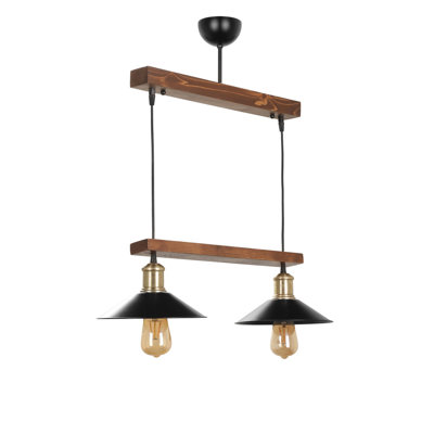 Lustre industriel industriel, structure en bois avec capuchon en métal, 17,7 po de diamètre x 31,5 po de hauteur | Hauteur réglable | Douille E27, 40 W maximum, peinture électrostatique séchée au four | Parfait pour un décor champêtre et moderne