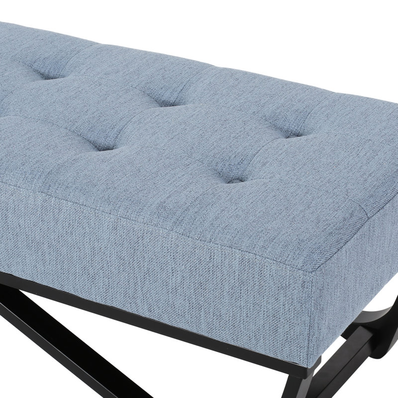 Banc moderne bleu avec siège à point gaufré H 16,5 po x l 46,49 po x P 17,5 po