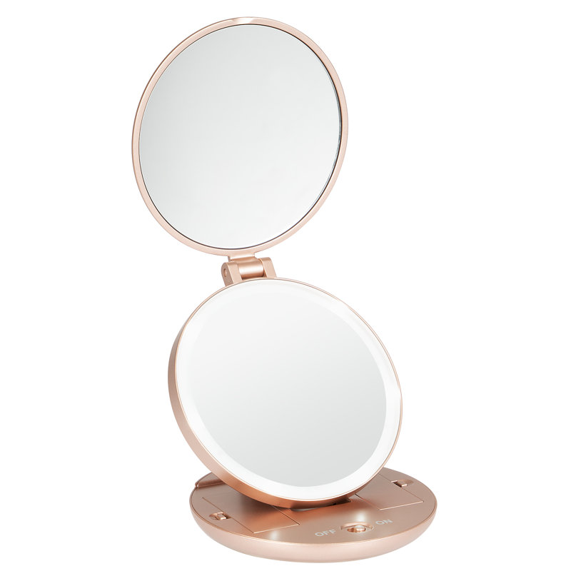 Dayyan Elevate LED Lighted Travel Magnifying Mirror, 1X/5X Magnification Compact Makeup Mirror with Lights, Gold